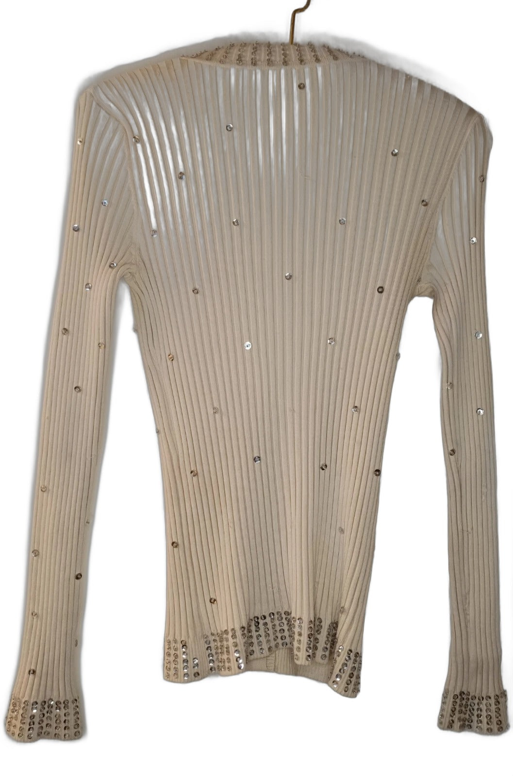 WR 9000 cream cardigan sweater with rhinestone buttons and sequins, size M - view 12