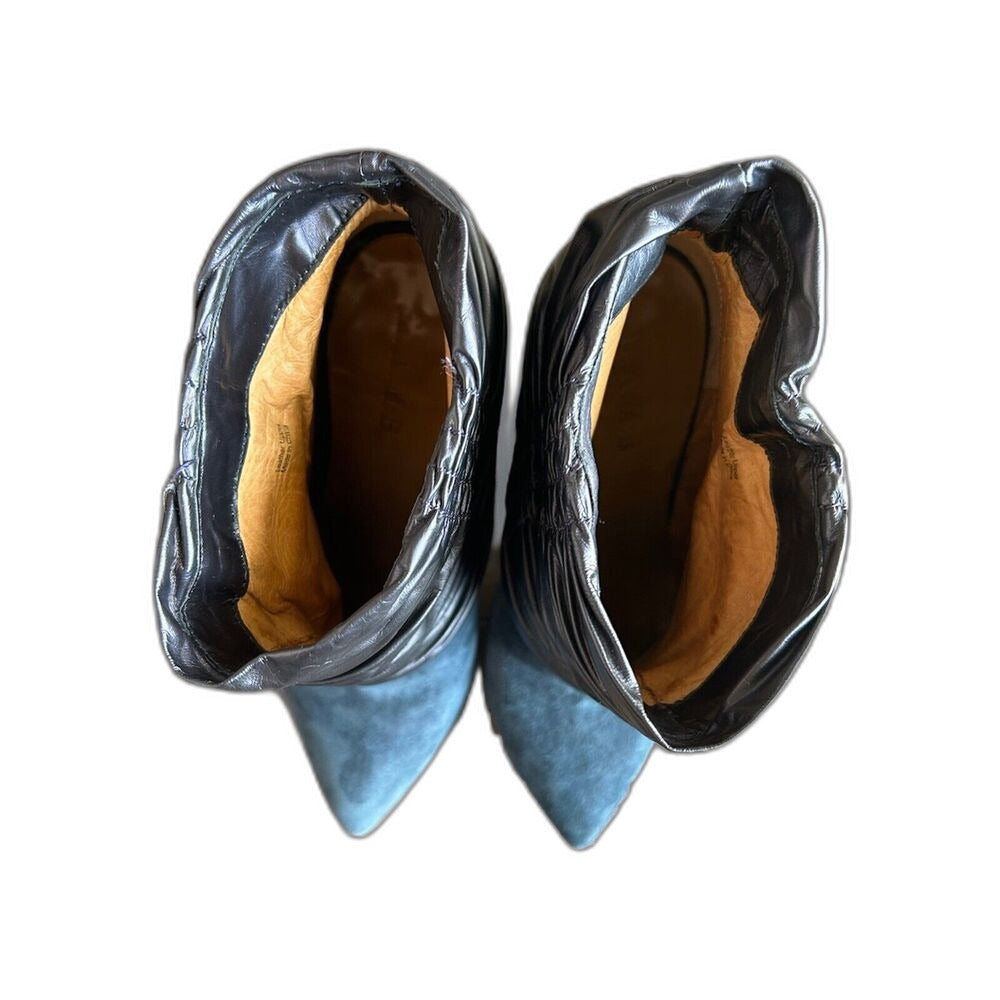 L.A.M.B. by Gwen Stefani blue suede platform ruched stiletto ankle booties - view 12