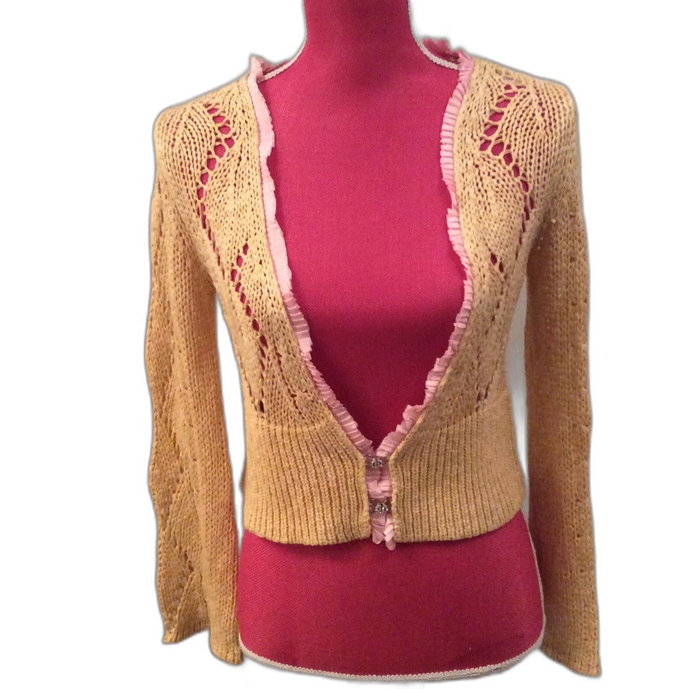 Anthropologie Laurie B cropped open-weave sweater on dress form - front