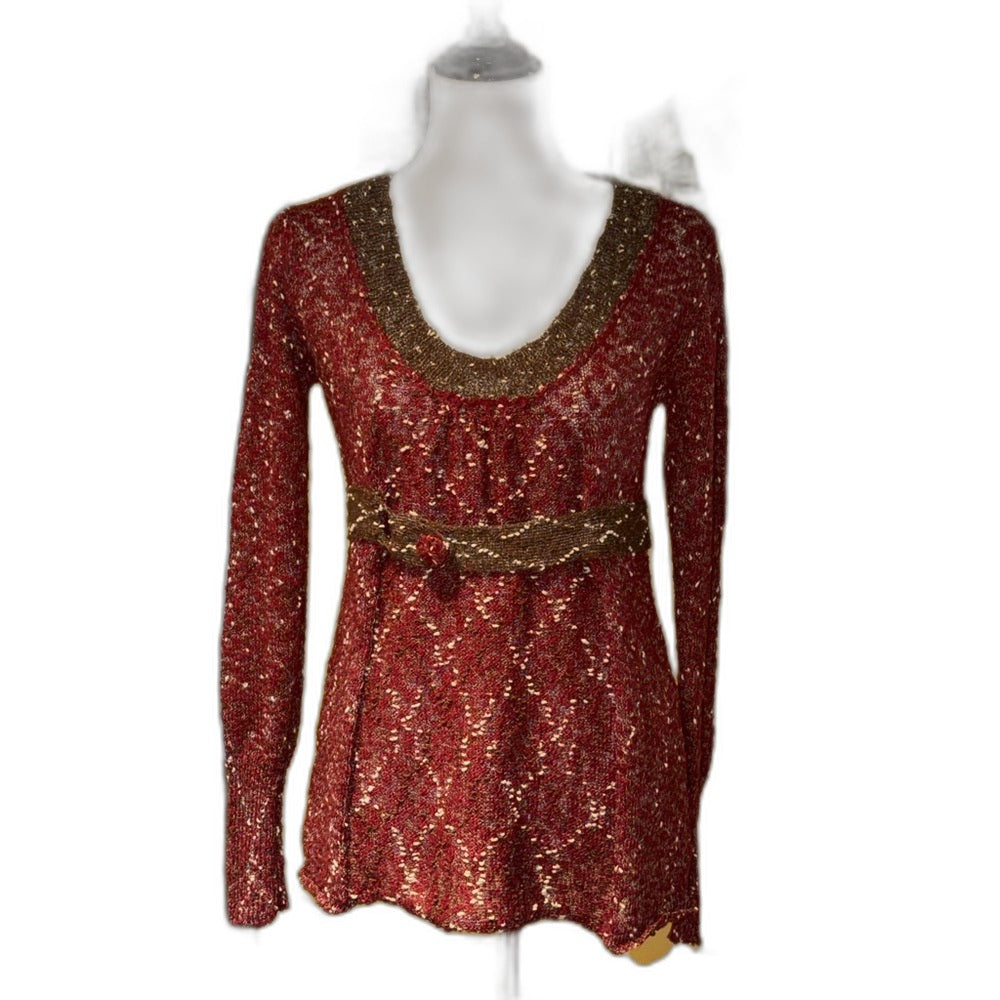 BKE burgundy knit babydoll sweater top - front