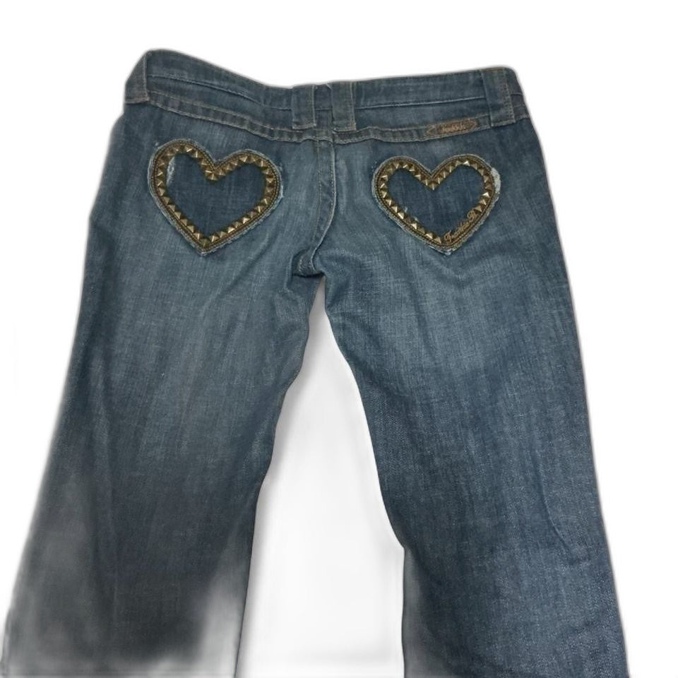 Frankie B Heart of Steel jeans - embellished heart back pockets, worn