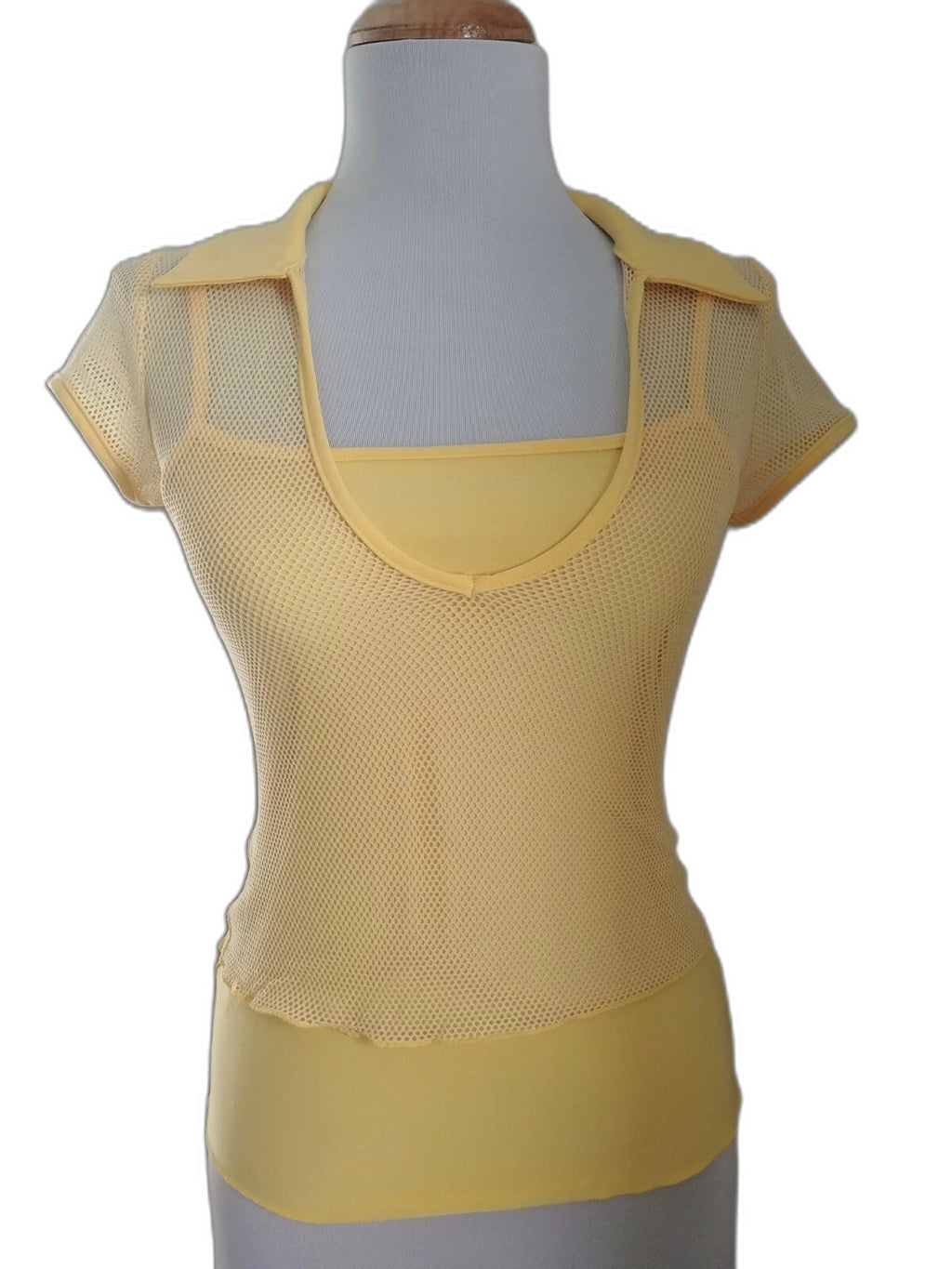 Natau Y2K 2-piece yellow tank and mesh over shirt set - front