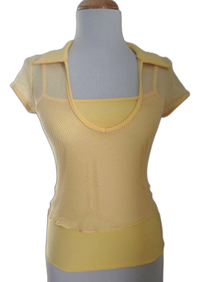 Y2K 2-Piece Yellow Tank and Mesh Over Shirt Set - Size L (Juniors)