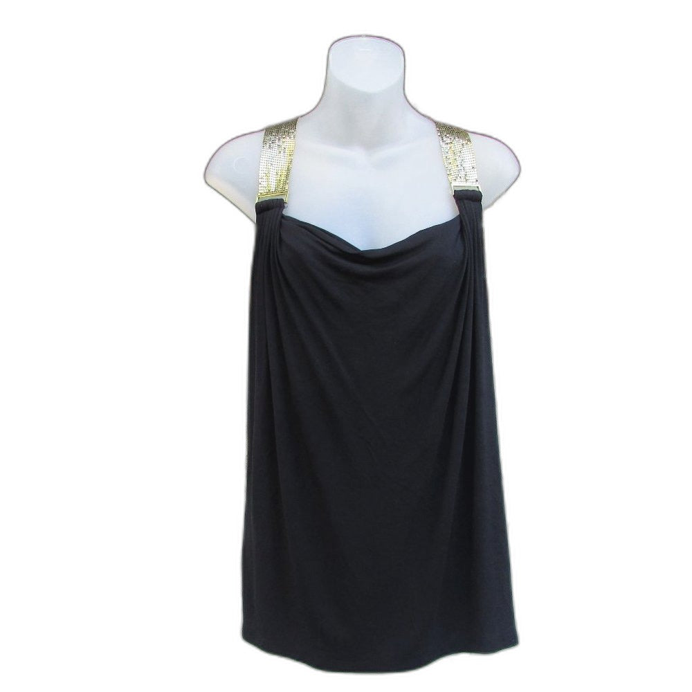 MICHAEL Michael Kors black top with gold mesh shoulder straps - front