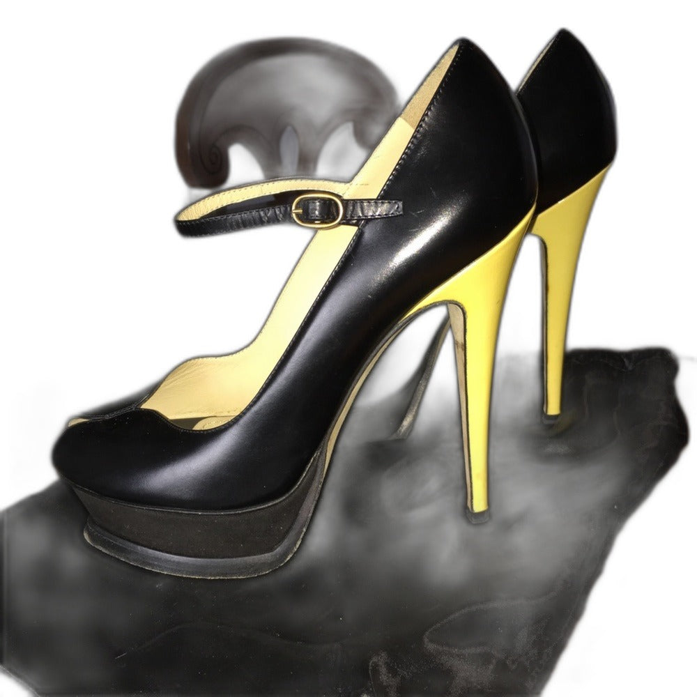 Yves Saint Laurent YSL Tribute black patent pumps with gold-tone stiletto heels - view 1