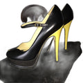 Yves Saint Laurent YSL Tribute black patent pumps with gold-tone stiletto heels - view 1