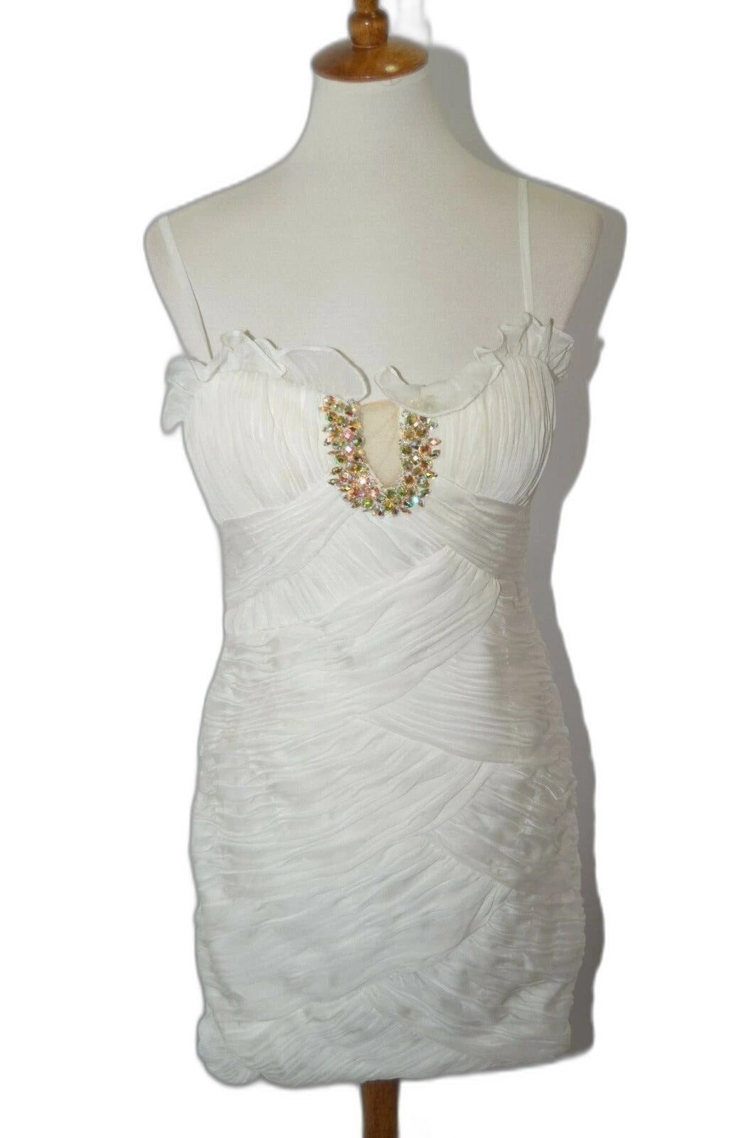Dave & Johnny vintage white ruched sequin dress - front