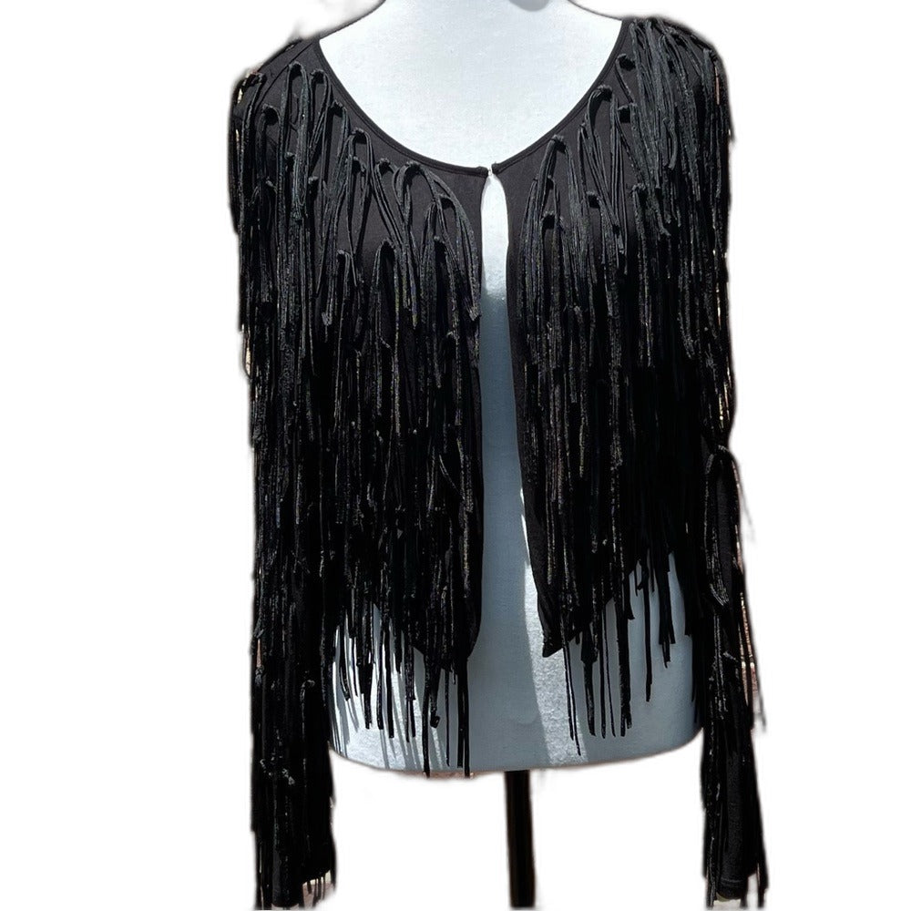 INC International Concepts black fringe top - size M - front