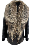 Rixosi Collection Italian sheepskin shearling jacket with raccoon fur collar - front