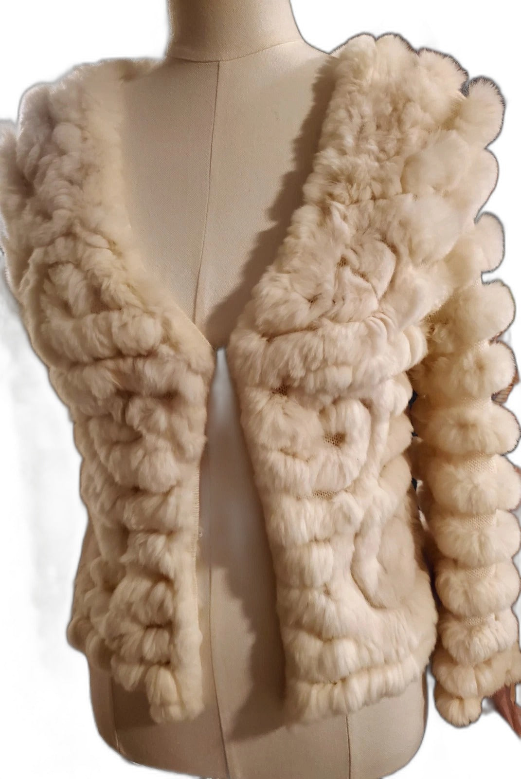 Vintage BCBGMAXAZRIA ivory rabbit fur jacket - front