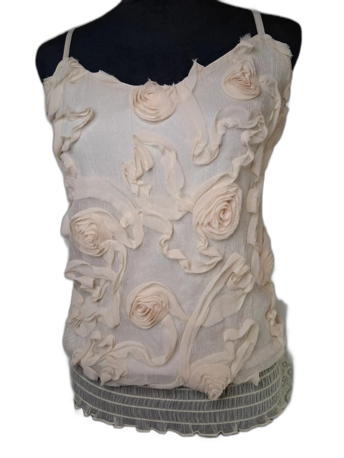 Heart Soul ivory rosette print tank top with smocked waist - front