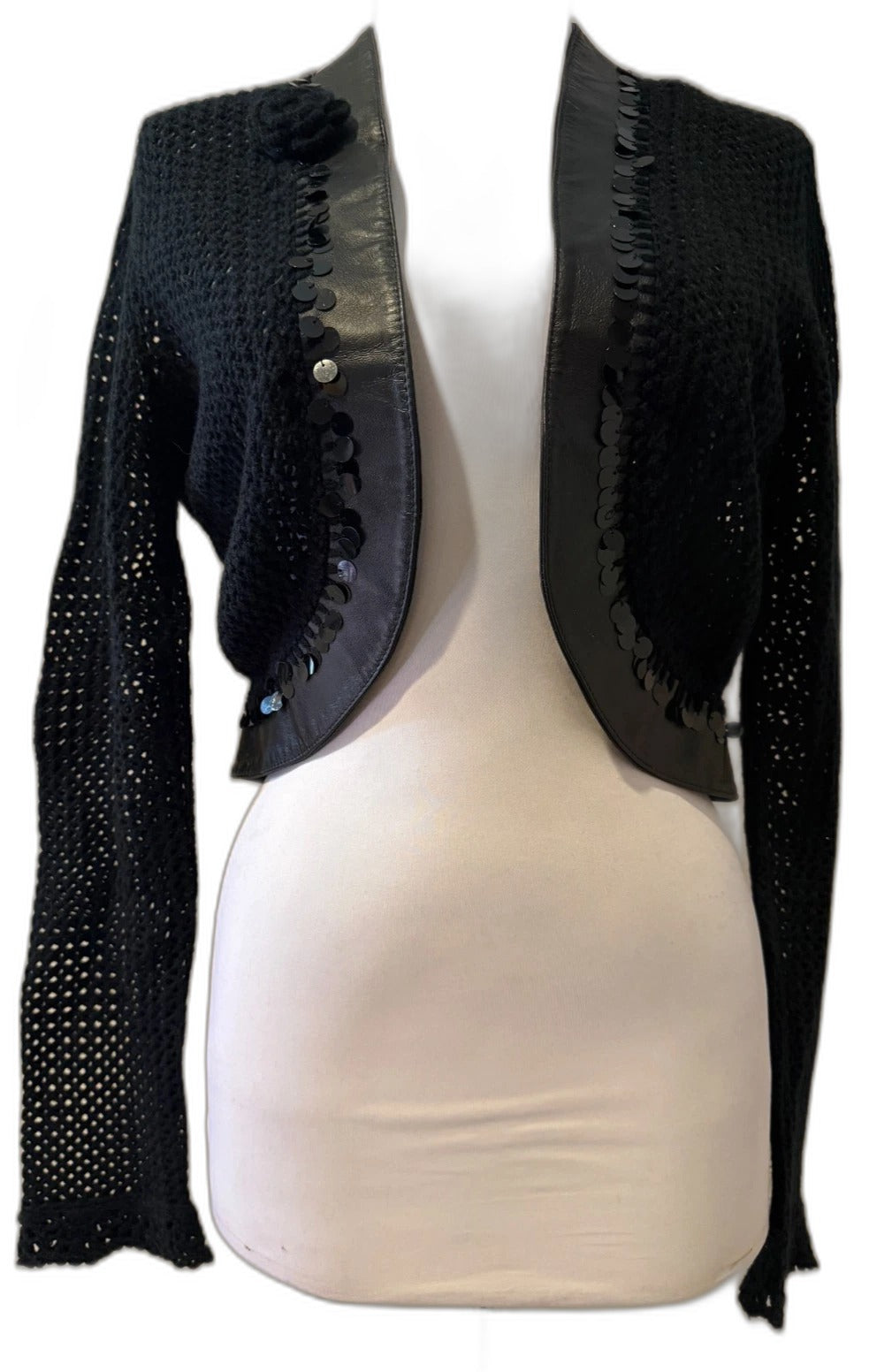Margaret Godfrey black knit and leather shirt jacket - front