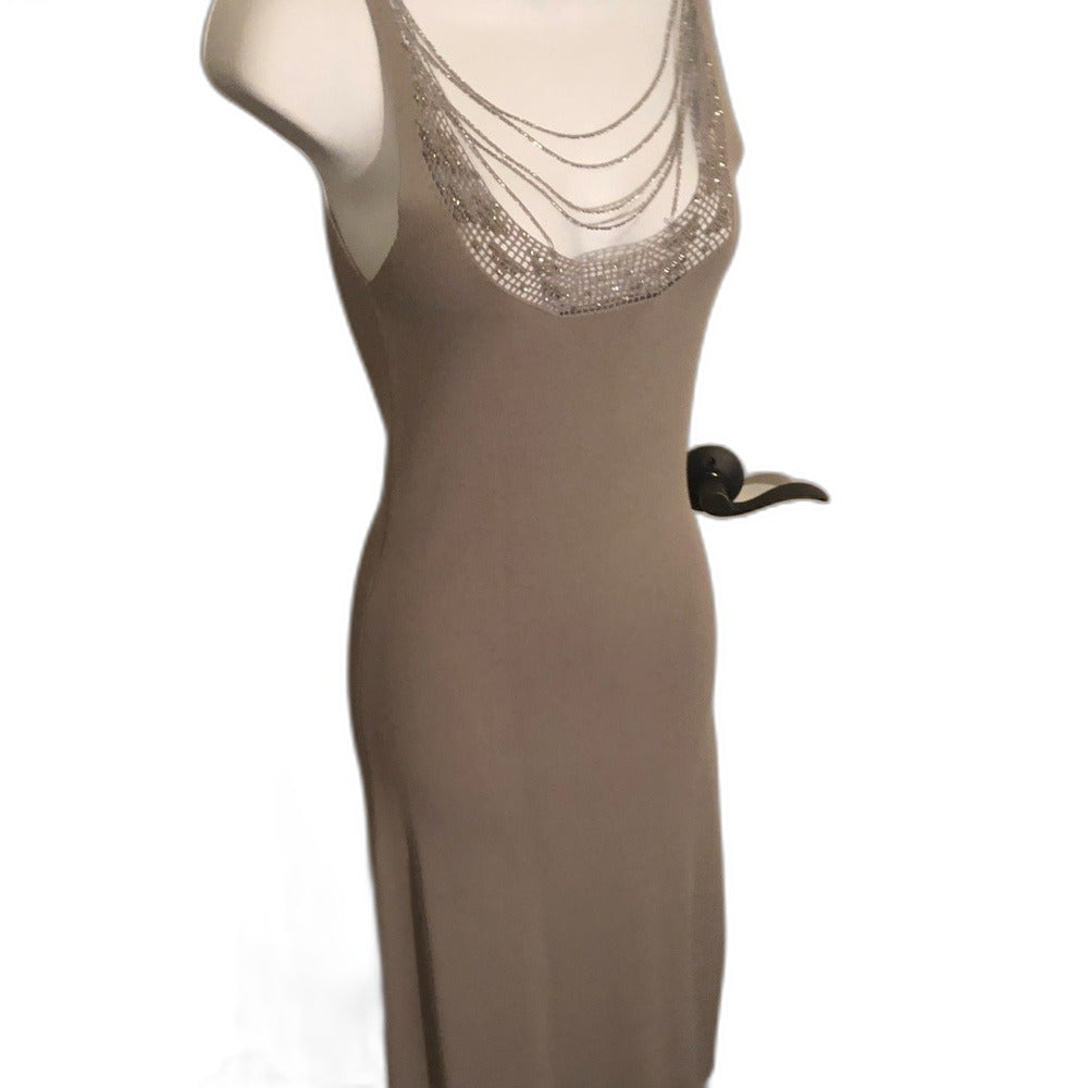 BCBGMaxAzria grey knit midi dress with silver beading - view 1