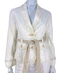 White House Black Market ivory belted blazer jacket - front