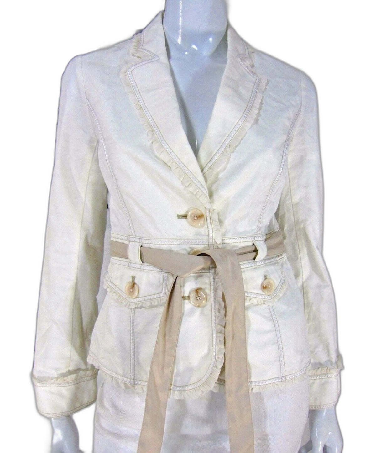 White House Black Market ivory belted blazer jacket - front