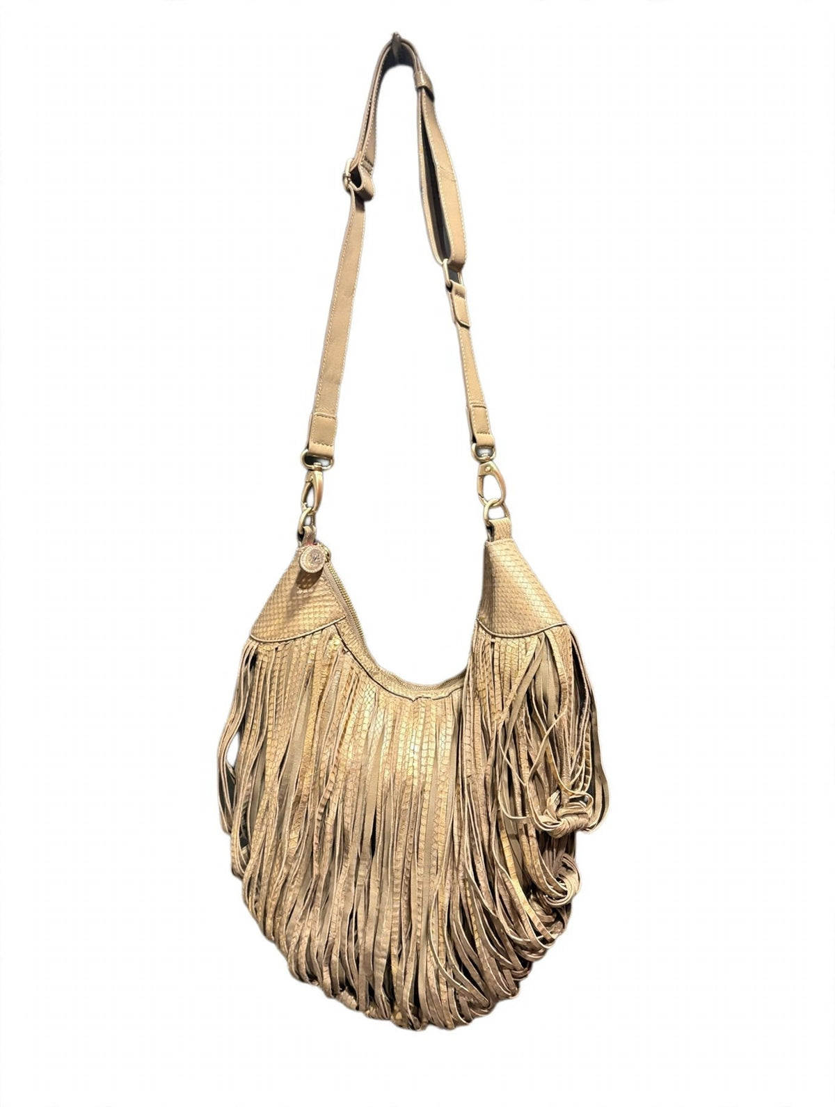 Katherine Kwei Tan Fringed Hobo Bag