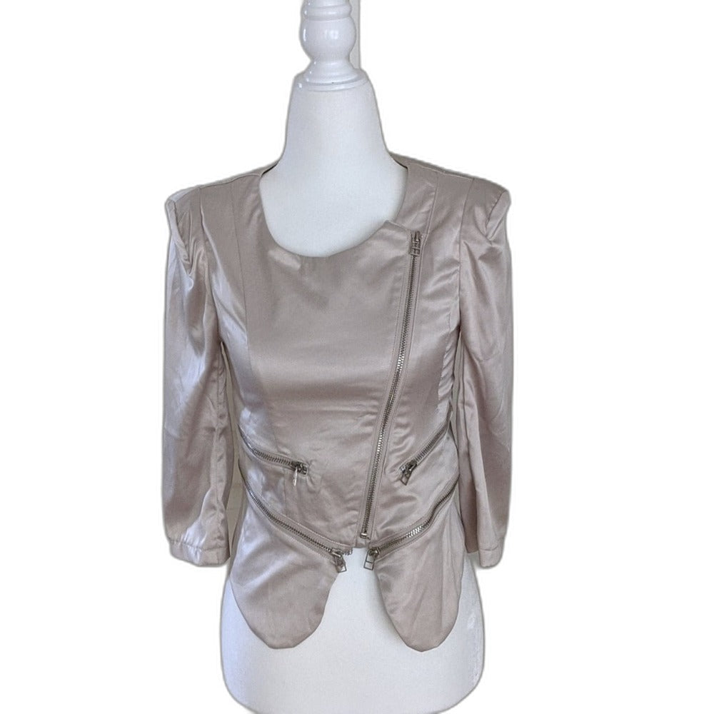Private Label stylish zipper jacket with detachable peplum - front