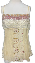 Hale Bob beaded silk blend mesh overlay top in beige - front