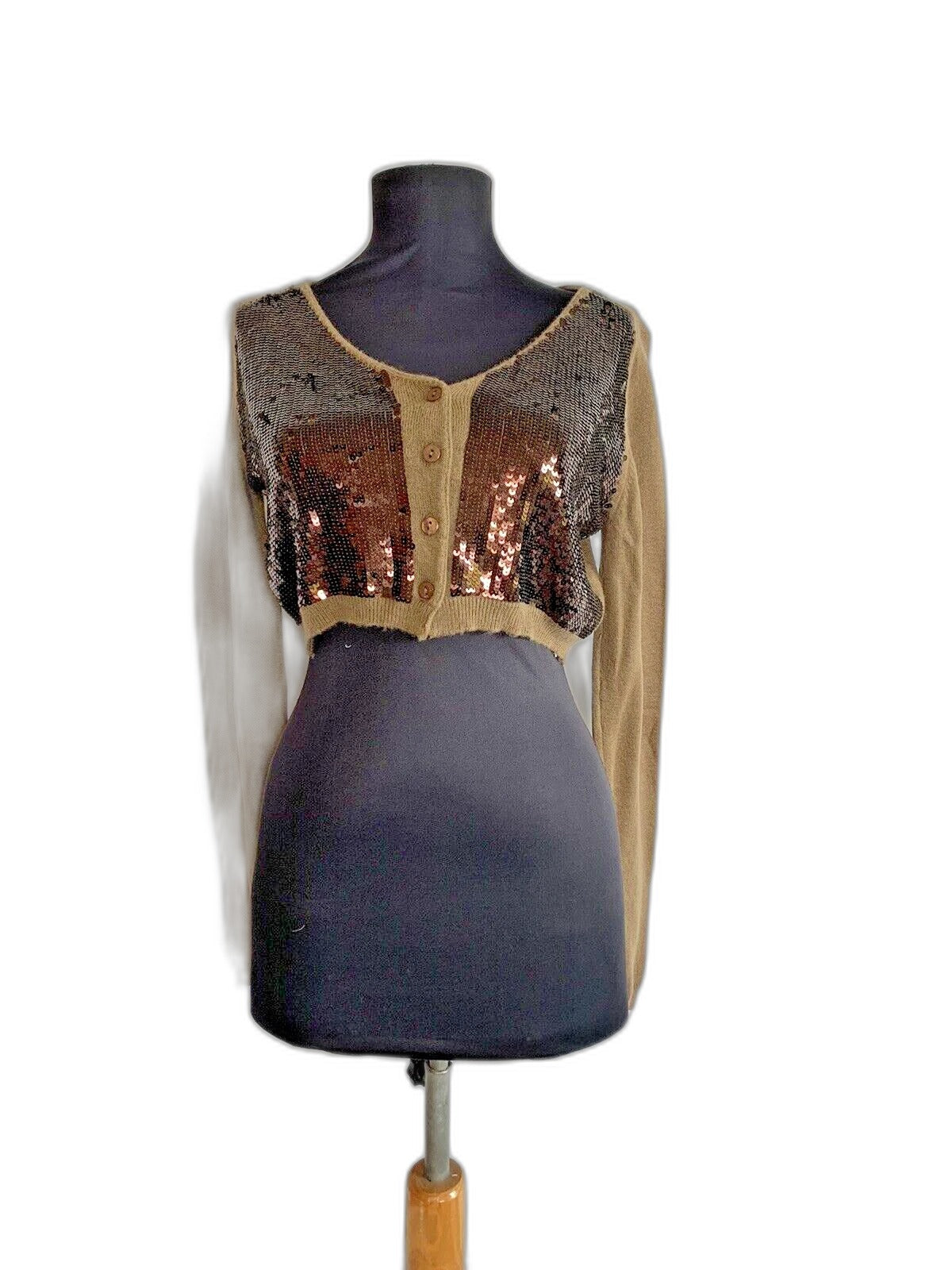 Twin Set by Simona Barbieri brown cropped sequin cardigan sweater - front