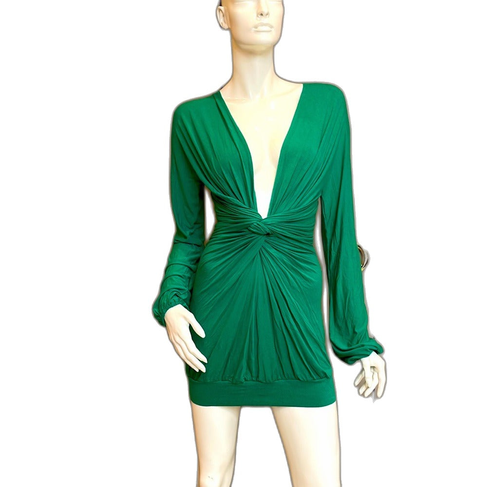 Mason green stretch cotton mini dress with cut-out back - front