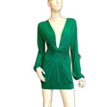 Mason green stretch cotton mini dress with cut-out back - front