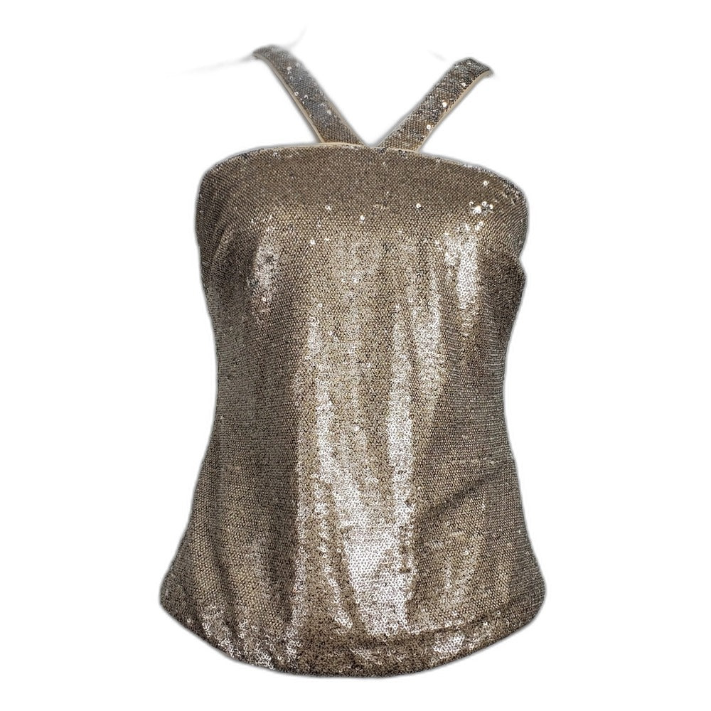 Vince Camuto gold and silver sequin halter tank top - front