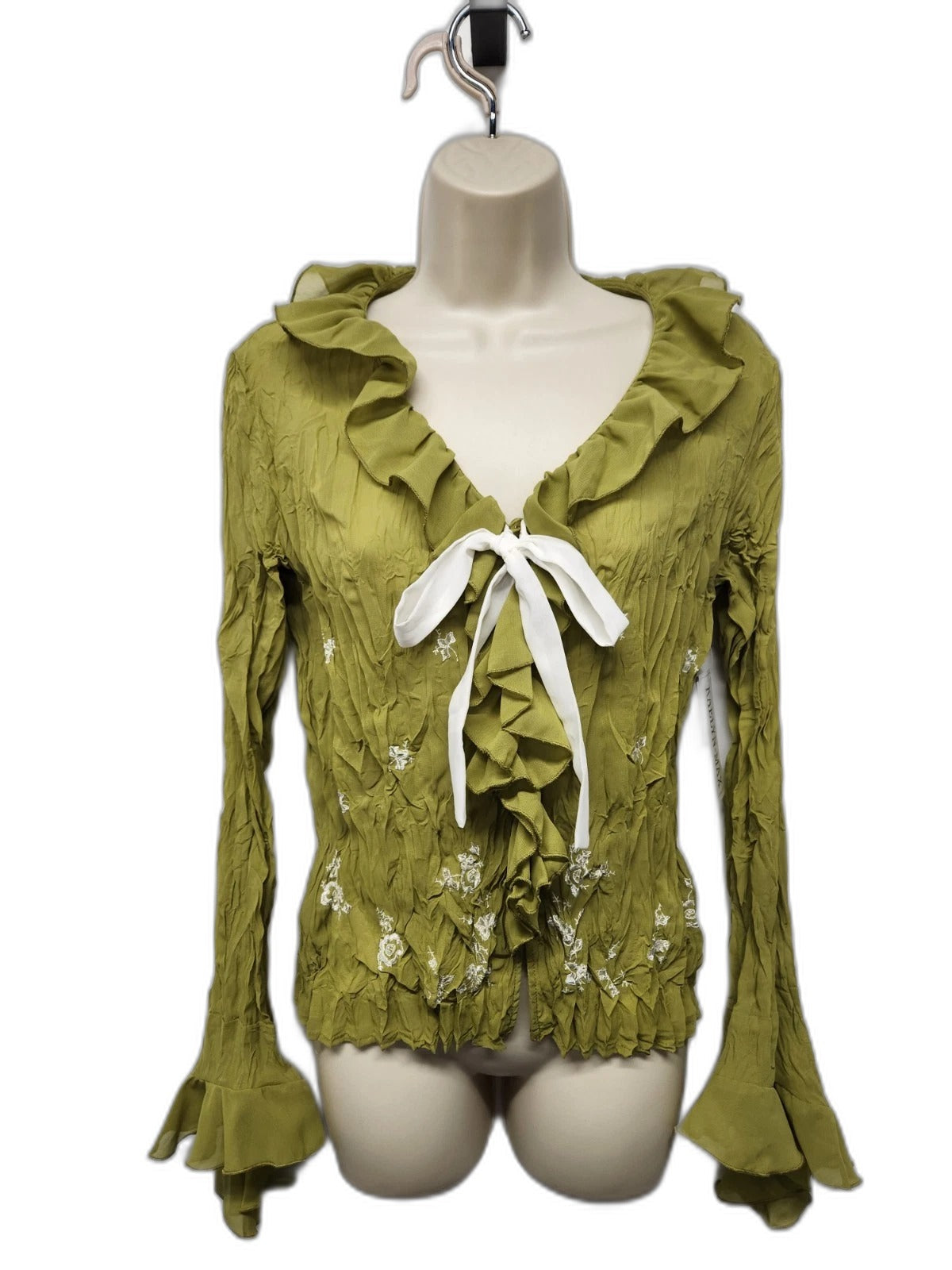 Kaelyn-Max green floral embroidered blouse - front