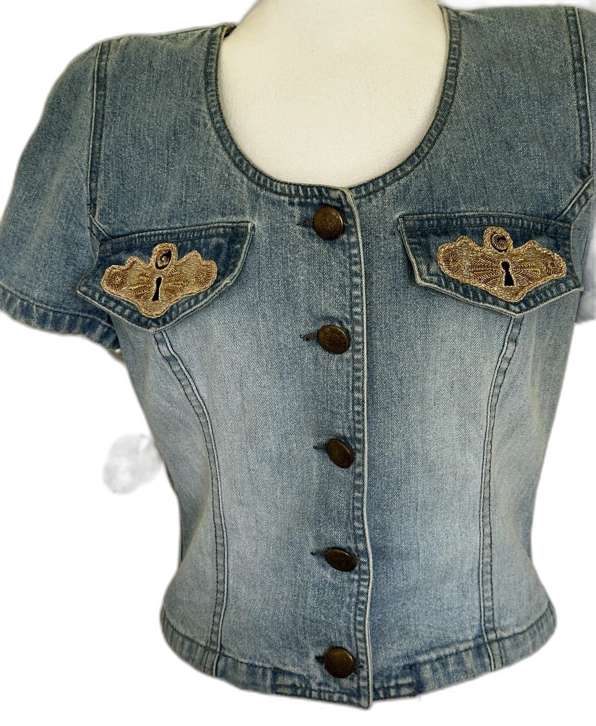 Vintage Gattinoni Fortune Italy embroidered denim top - front