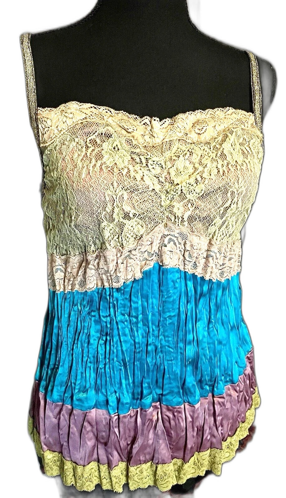 Hazel tiered satin and lace camisole top - front
