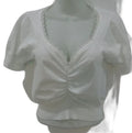 SheIn white knit crop top with lace trim and ruched front - front