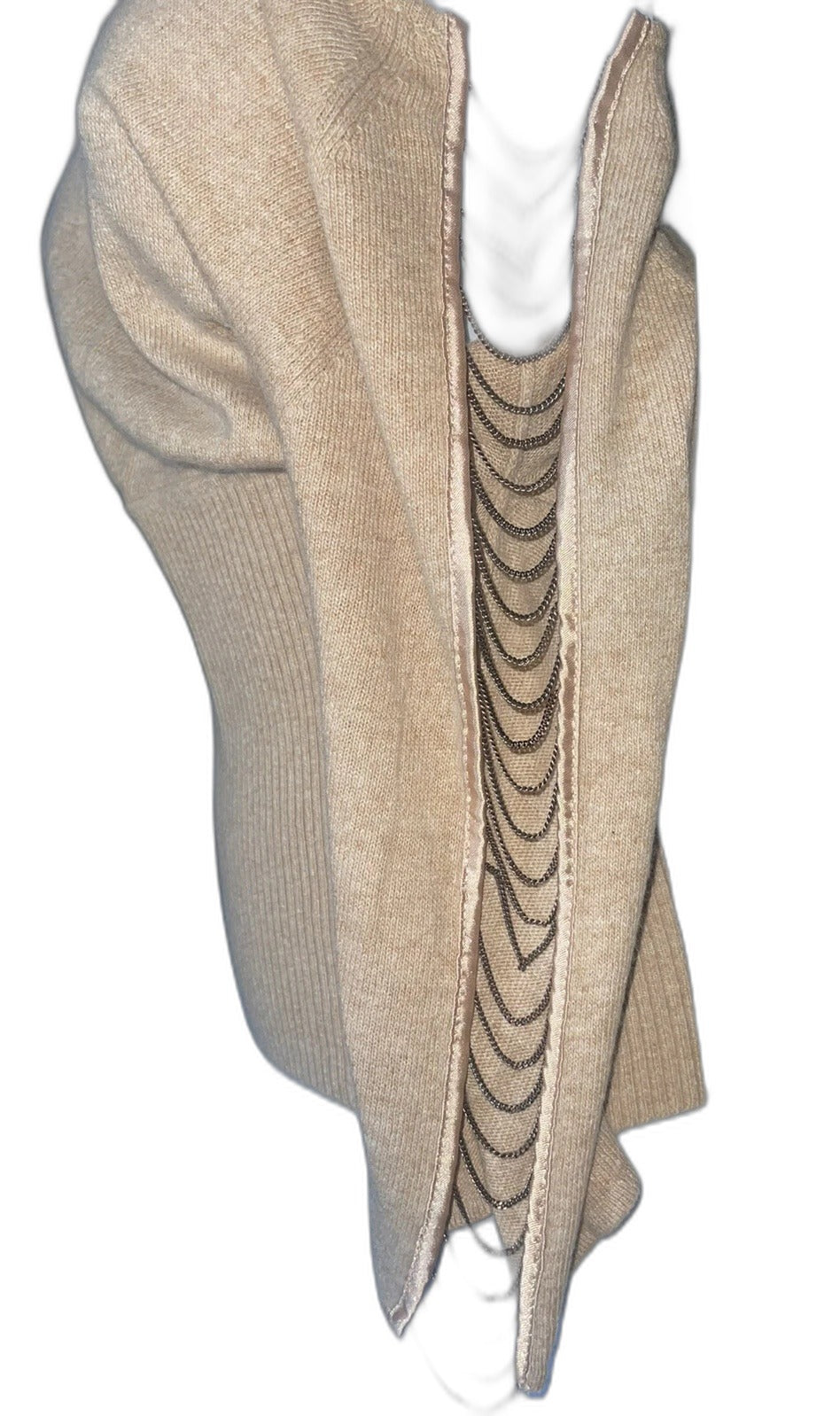 Catherine Malandrino beige sweater - open back with draped chain detail