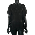 Natasha Gan black sheer flutter top on black mannequin