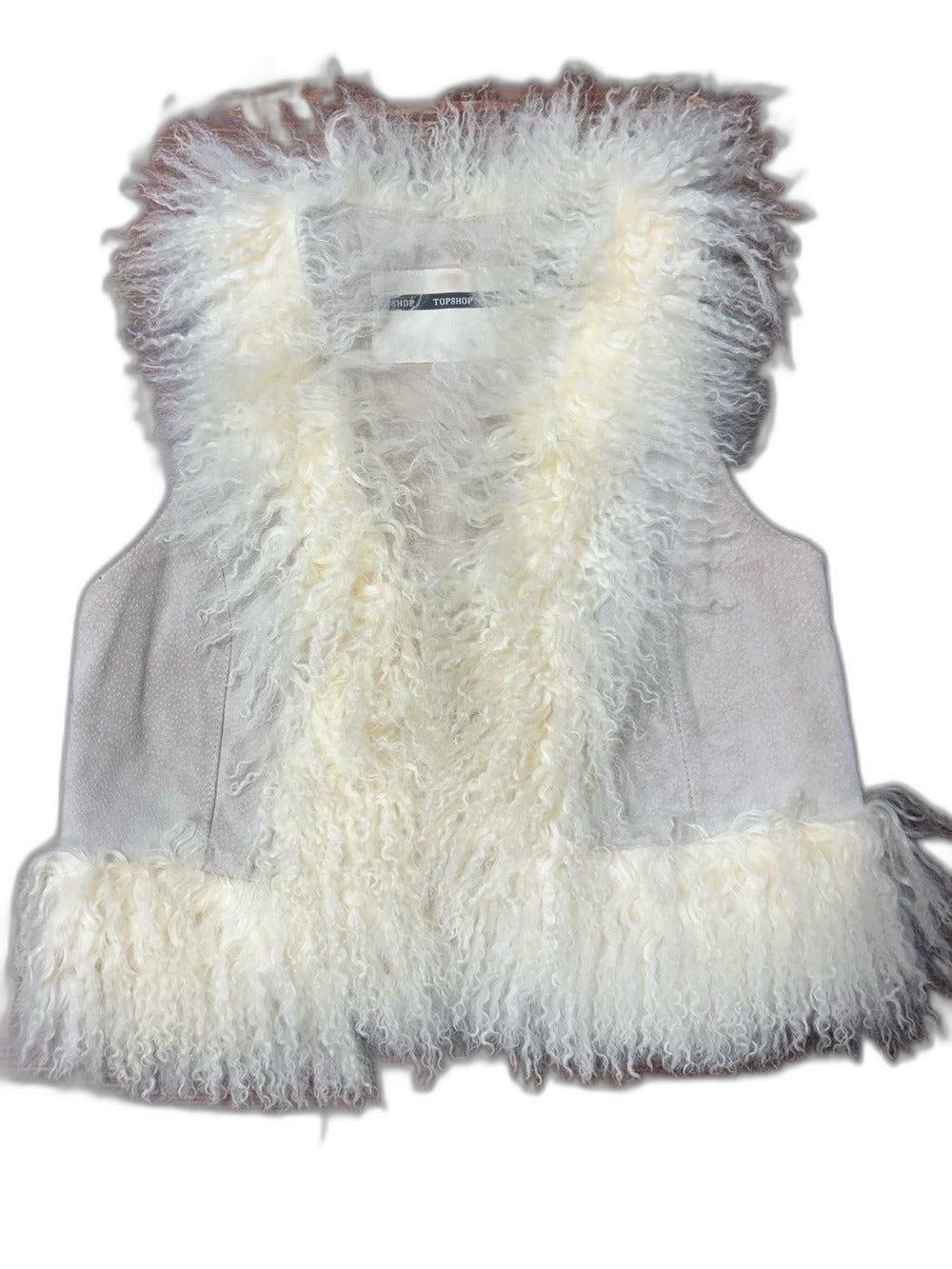 Y2K Topsbop grey suede shearling fur vest - front