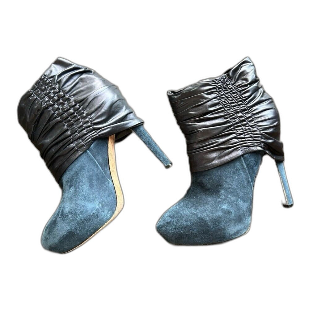 L.A.M.B. by Gwen Stefani blue suede platform ruched stiletto ankle booties - view 1