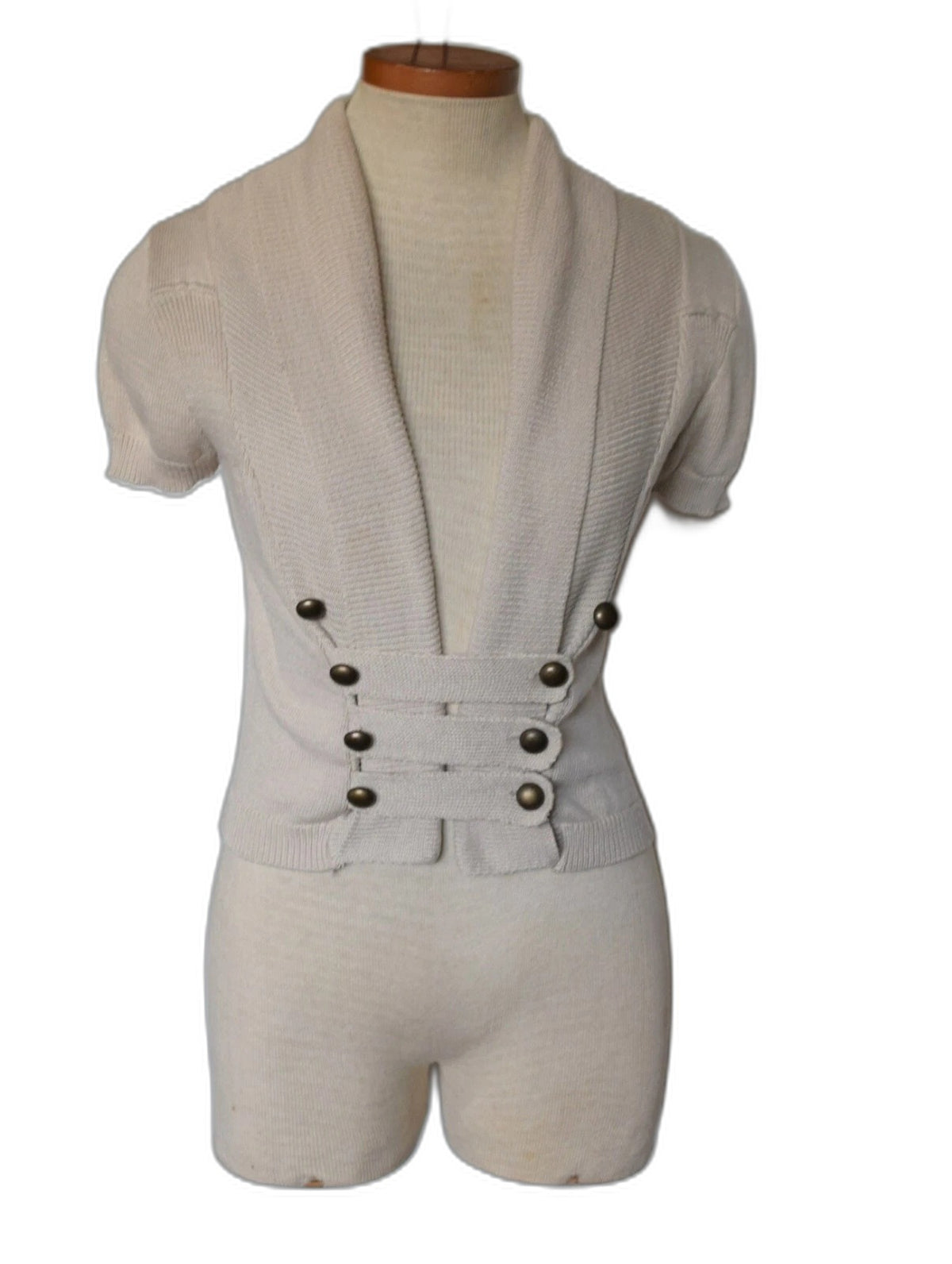 Poof Excellence beige cable knit cardigan sweater topper - front