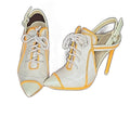 L.A.M.B. by Gwen Stefani Janetta cream leather lace-up pumps with orange trim - view 1