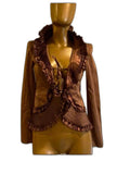 Rinascimento vintage steampunk ruffle jacket in brown - front