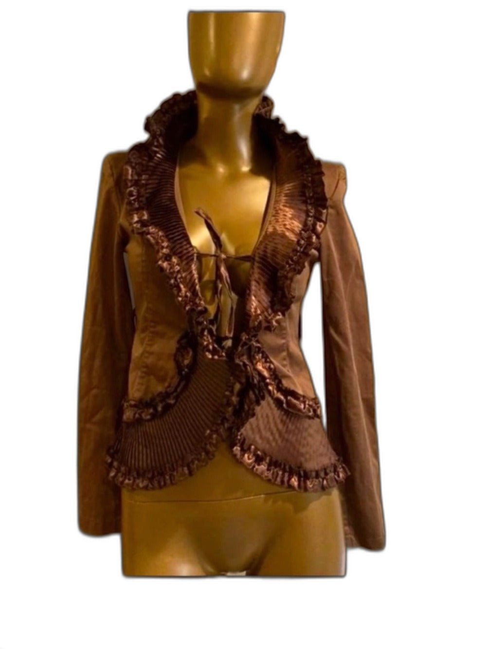 Rinascimento vintage steampunk ruffle jacket in brown - front