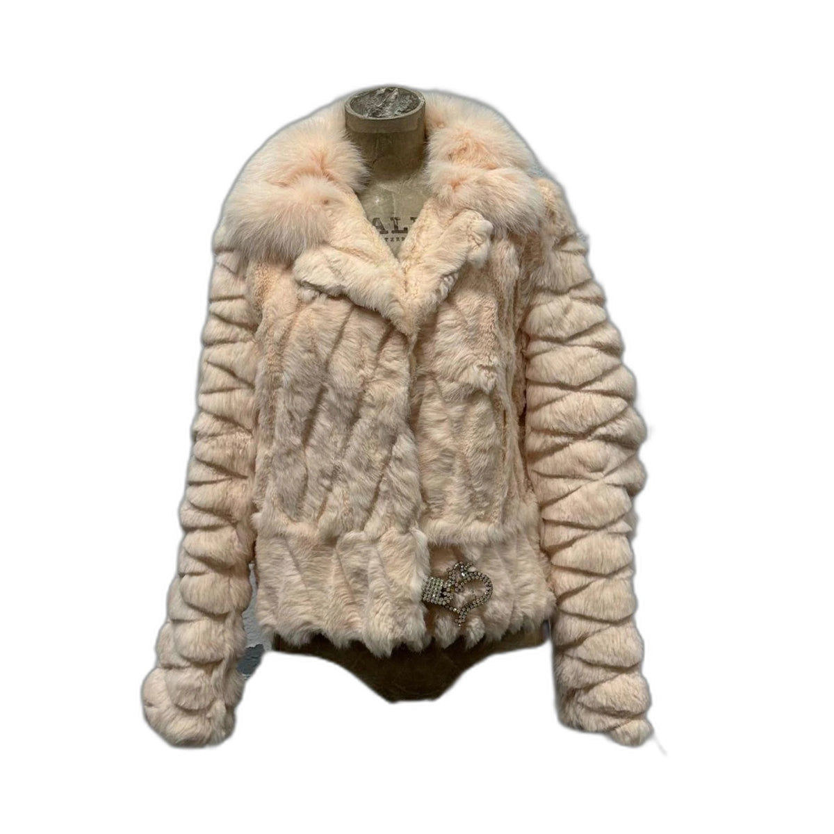 Vintage Y2K quilted blush rabbit and fox fur cropped jacket - front