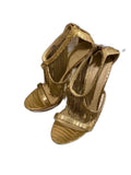Brian Atwood gold strappy leather heels with fringe detail - worn