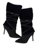 Catherine Malandrino black faux fur knee-high boots - front