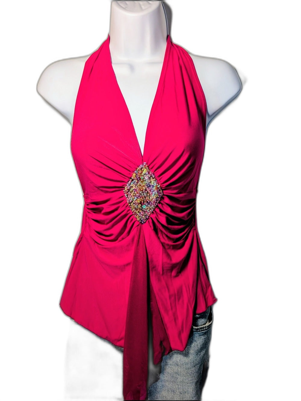 Prada Y2K fuchsia pink jewel-accent halter top - view 1