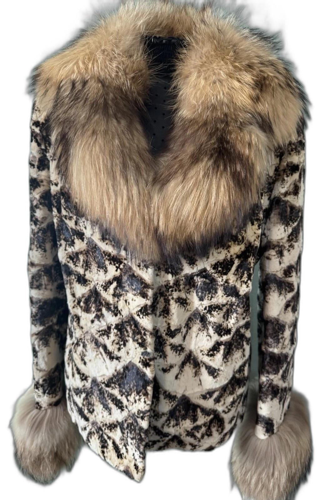 Saglia vintage sheared mink fur coat with raccoon trim - front