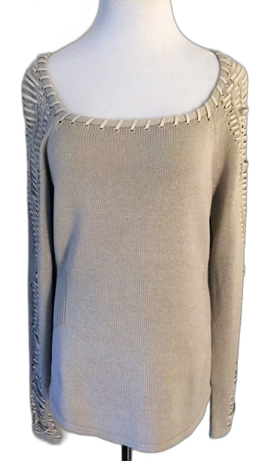 Elie Tahari beige silk blend whipstitch sweater - front