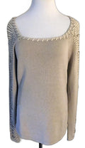 Elie Tahari beige silk blend whipstitch sweater - front