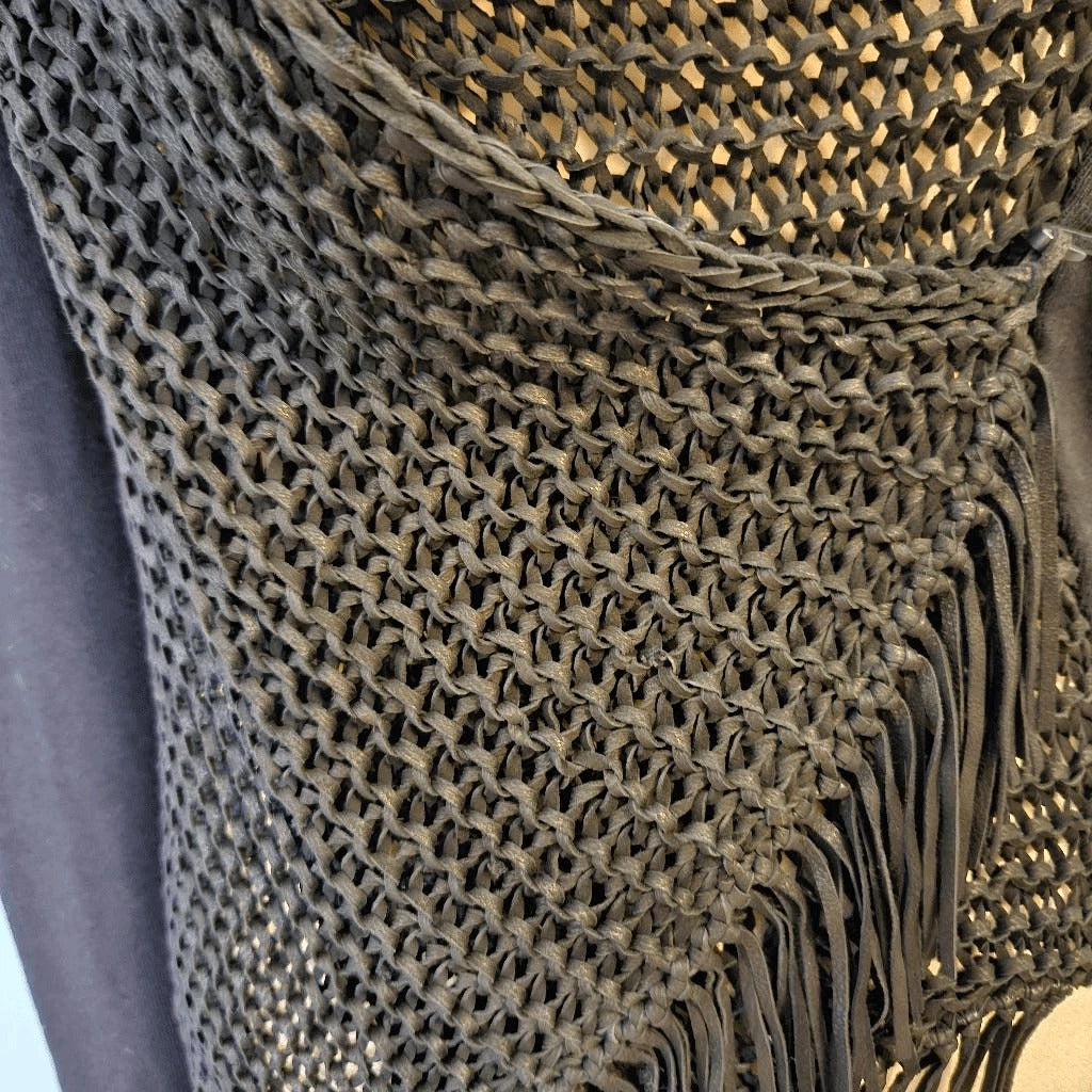 Elie Tahari black woven leather wrap sweater - woven leather detail