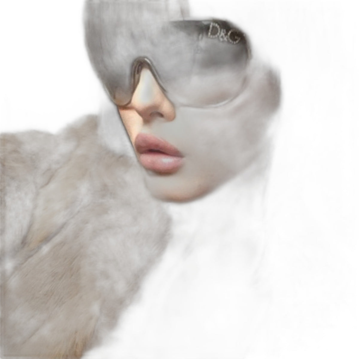 Dolce & Gabbana crystal logo shield sunglasses - worn, close-up