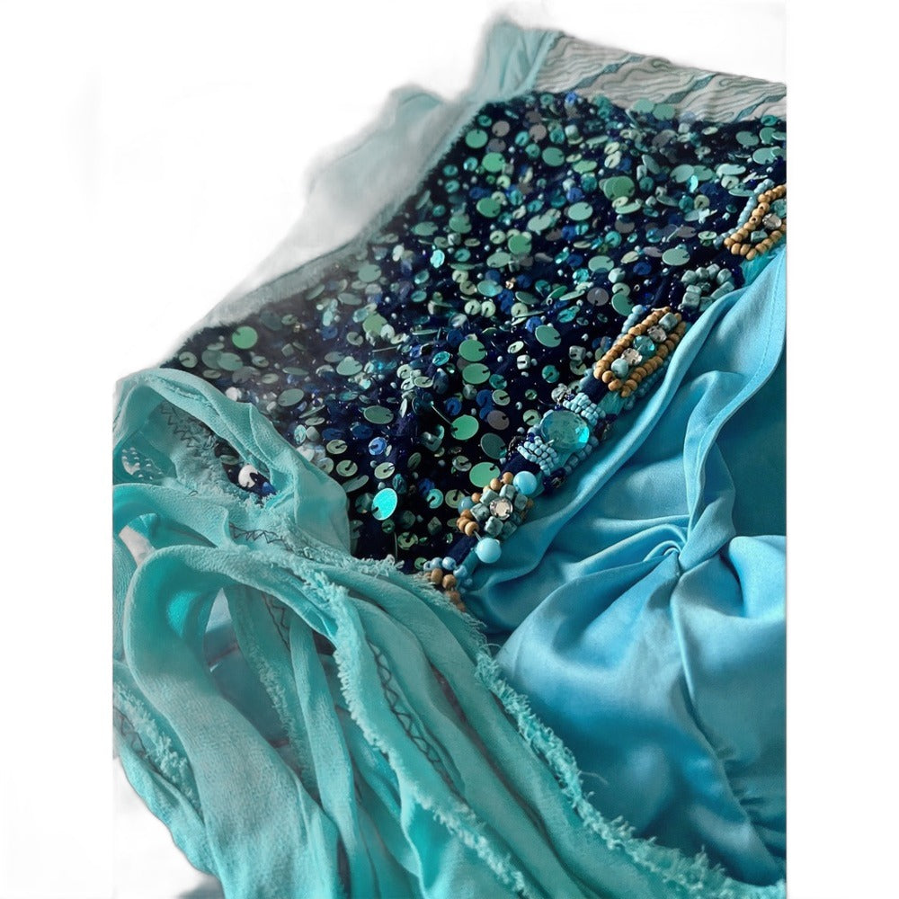 Boston Proper 2-piece embellished aqua tank top set with sequin and bead wrap top - view 2