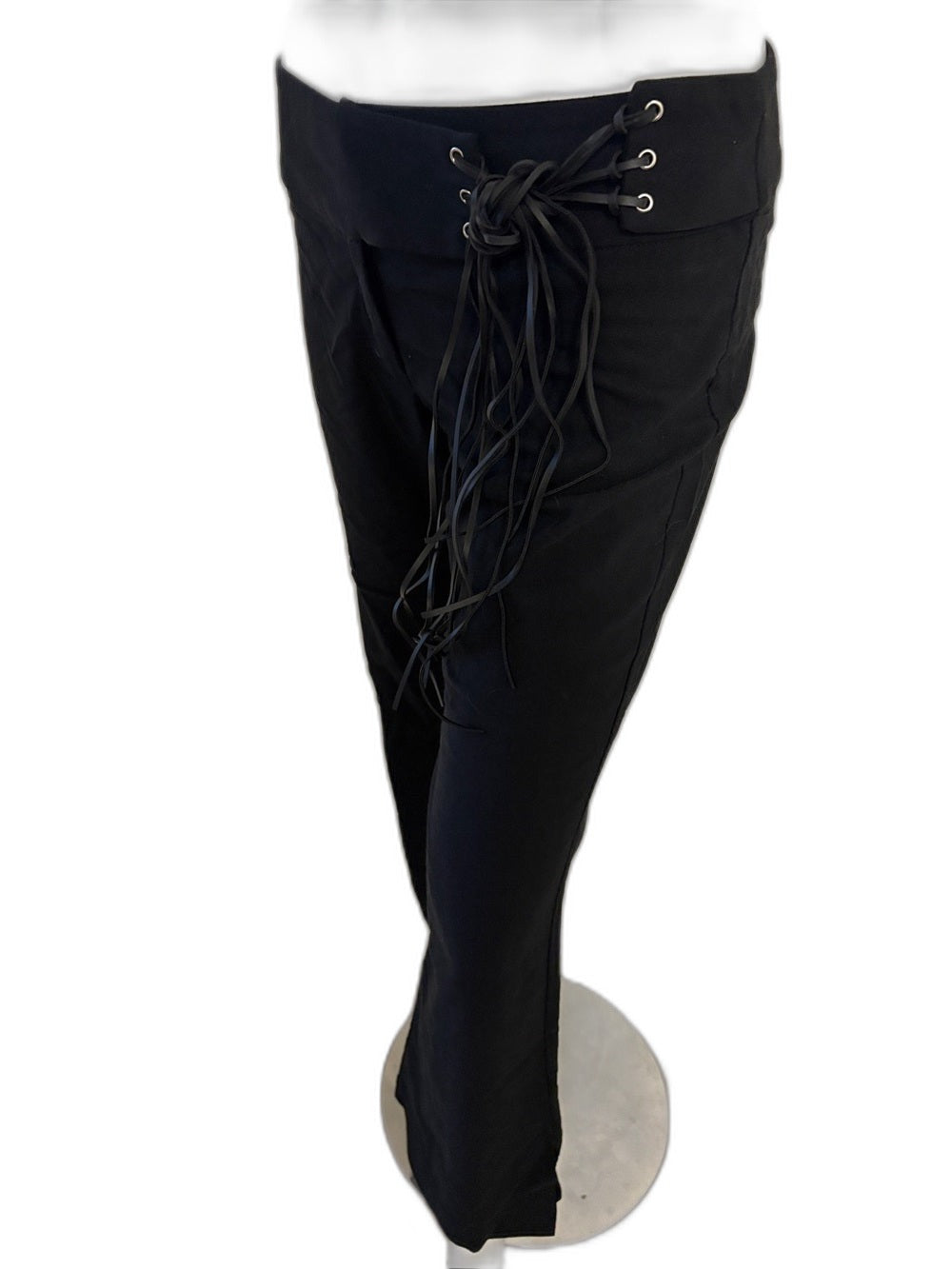 Y2K vintage Eye Candy black low-rise capri pants with lace-up fringe belt - view 2