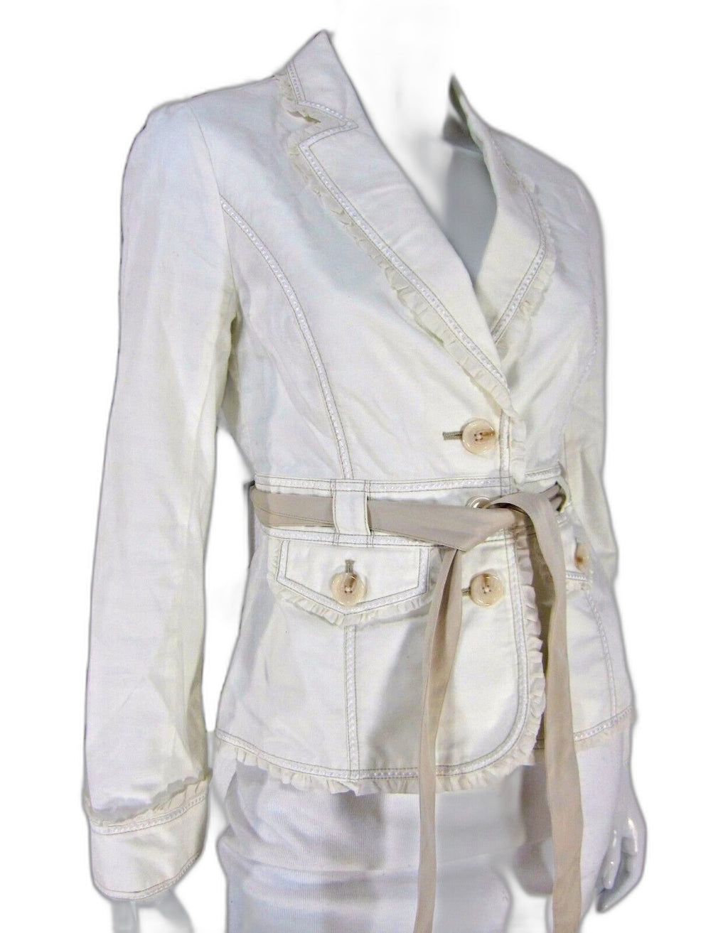 White House Black Market ivory belted blazer jacket - view 2
